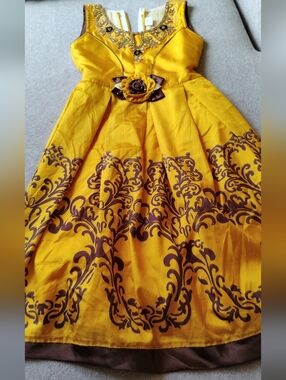 Beautiful Yellow Floral Belted Fit-and-Flare Dress Indian Size 30. U S Size 4-6.